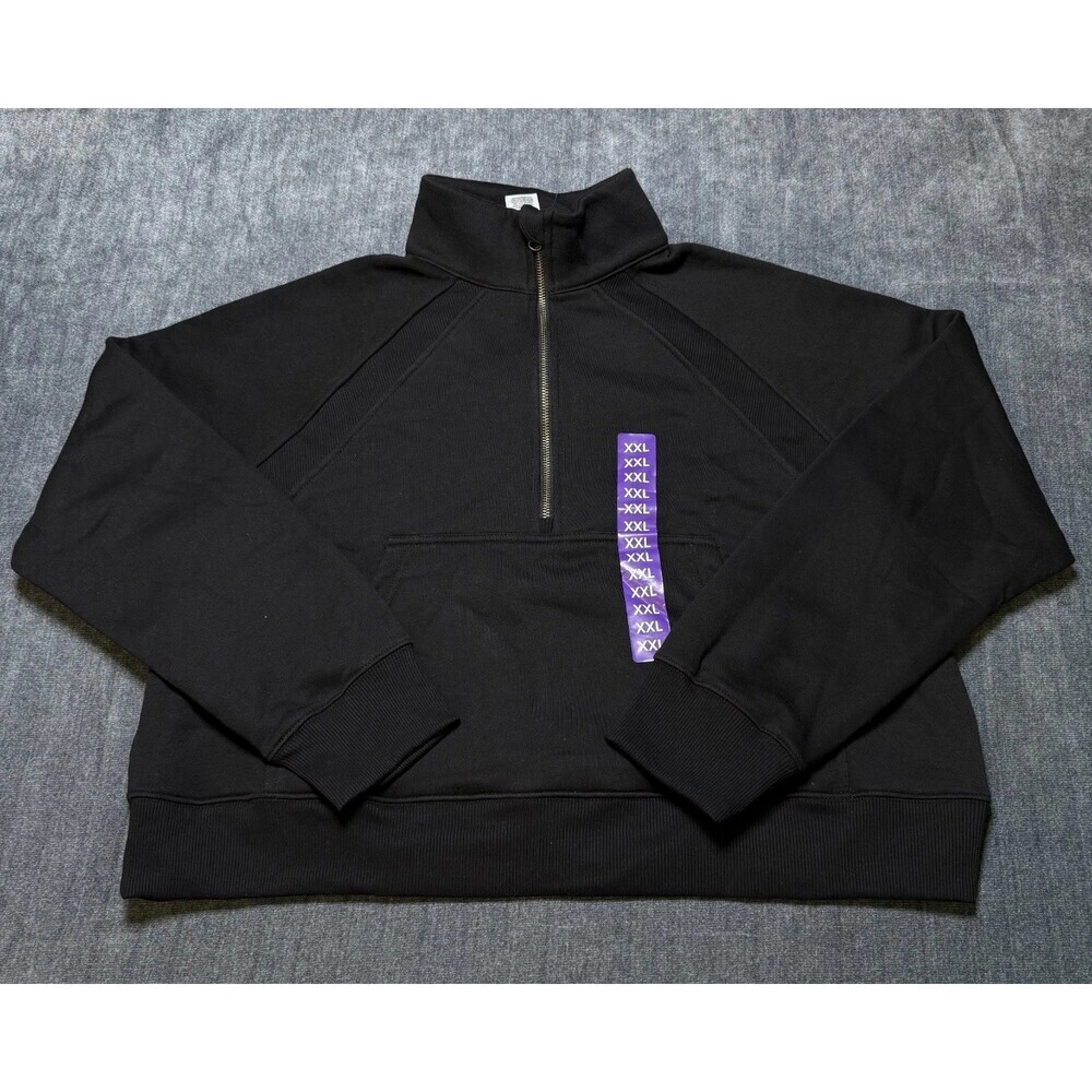 NWT Member's Mark Fleece Half-Zip Pullover Sweatshirts Women's 2XL Black Cropped